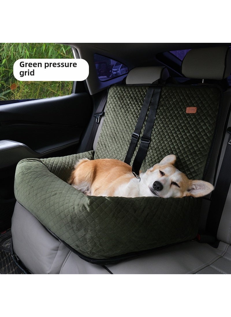 Dog car safety seat car dog kennel cat kennel can be tiled autumn and winter detachable and washable Four Seasons universal pet kennel Green