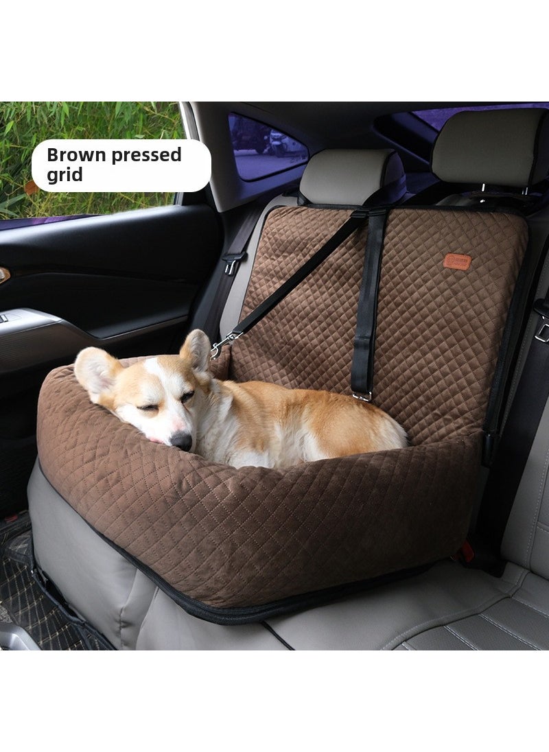 Dog car safety seat car dog kennel cat kennel can be tiled autumn and winter detachable and washable Four Seasons universal pet kennel Coffee