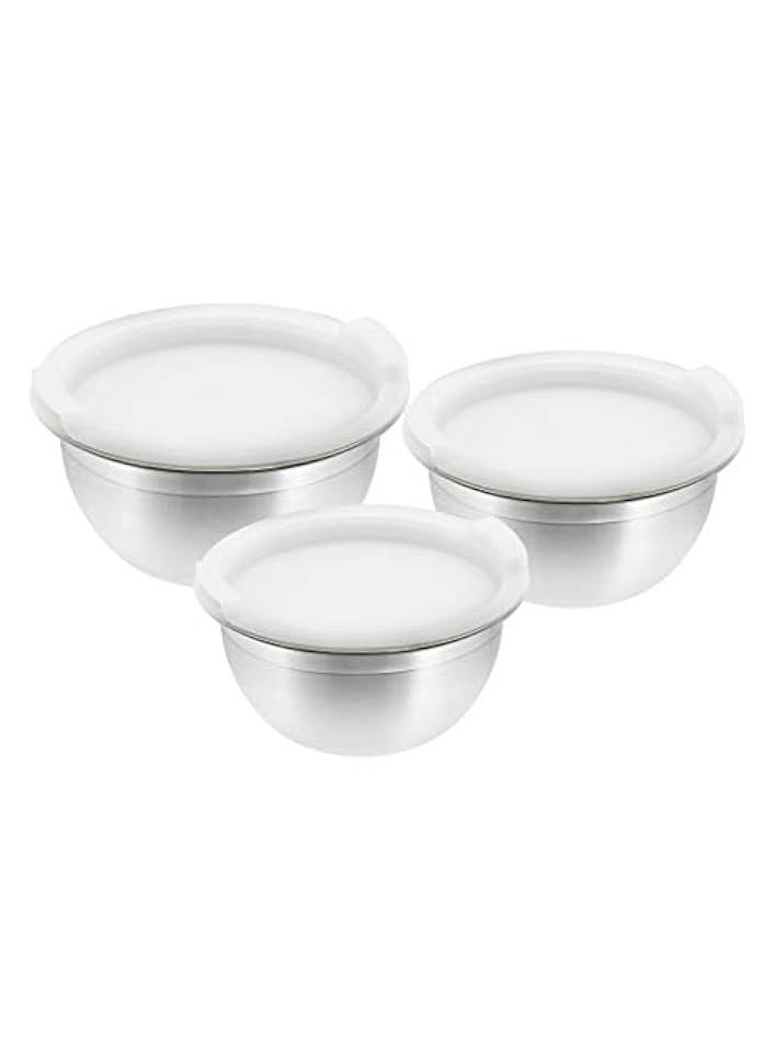 Stainless Steel Mixing Bowl with Plastic Lid, 14 / 16 / 18 CM, VPI014, 3 Pieces Serving Bowl Set , Storage Container Set