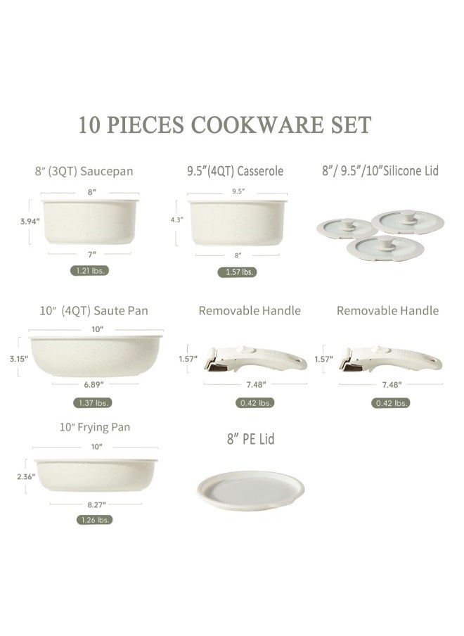 10-Piece Detachable Cookware Set Aluminum Pots And Pans, Non-Stick Surface. Oven And Dishwasher Safe, Suitable For All Stoves, Ice Cream Color