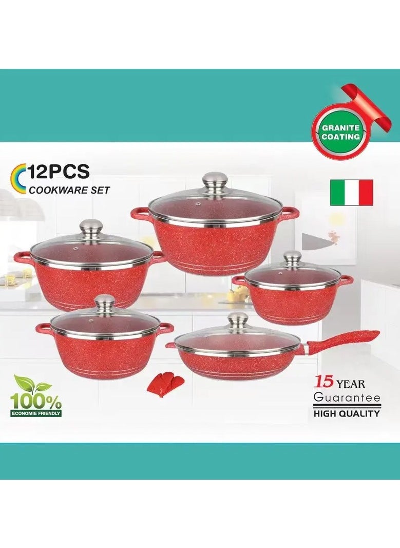 Cookware Set 12 Pieces Granite Stone - Pots and Pans set Multi Layer Granite Non Stick Coating Cookware Sets 100% PFOA FREE, Kitchenware Cooking