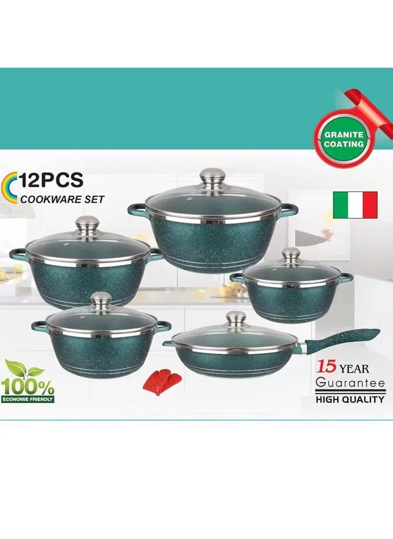 12-Piece Granite-Coated Nonstick Pan, Stockpot, Frying Pan and Pot Set