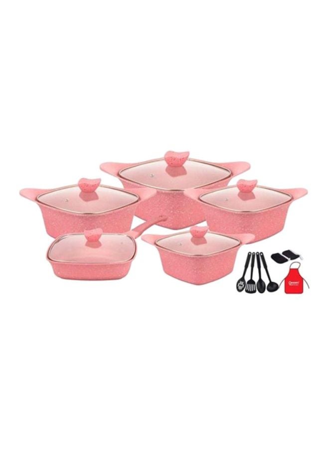 17-Piece Cookware Set With Lid Pink Casserole 1 (20), Casserole 2 (24), Casserole 3 (28), Casserole 4 (32), Casserole 5 (28)cm