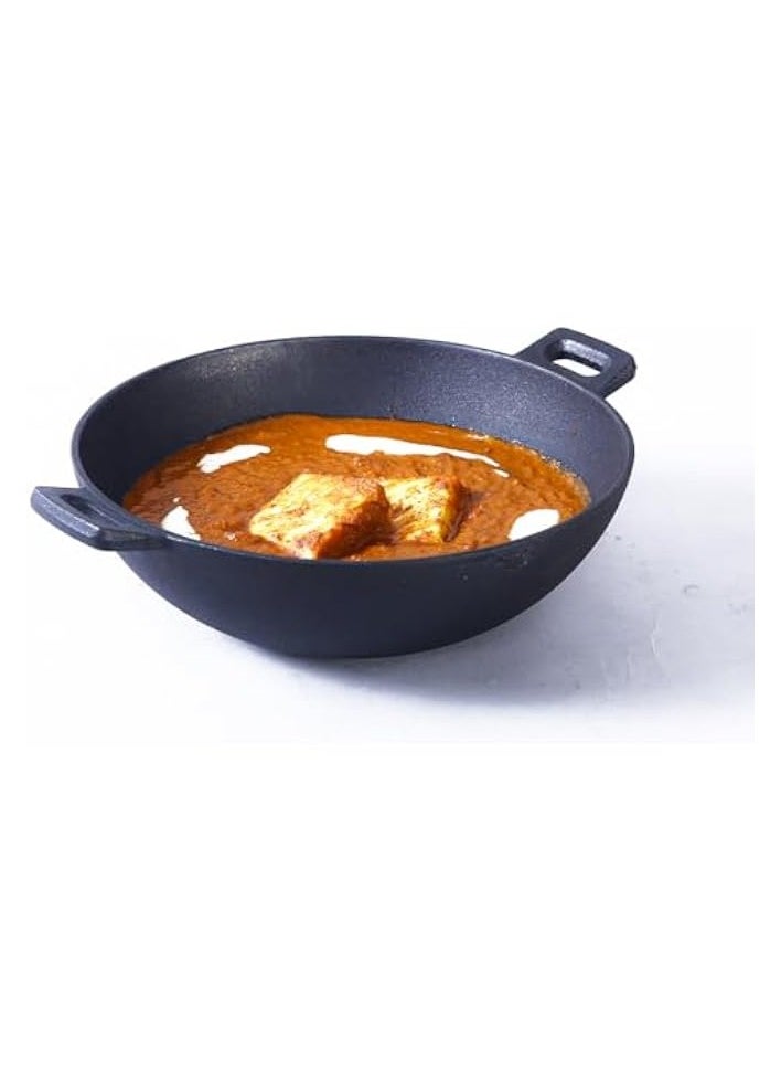 24 cm Cast-Iron Kadhai, Pre-Seasoned Cookware, Induction Friendly, 1.9L, 3.8mm