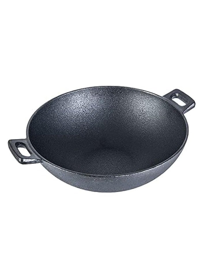 24 cm Cast-Iron Kadhai, Pre-Seasoned Cookware, Induction Friendly, 1.9L, 3.8mm