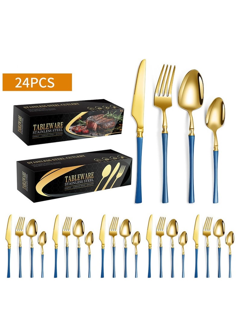 Stainless Steel Cutlery Set, 24 Pieces Western Cutlery Set, Knife, Fork, Spoon