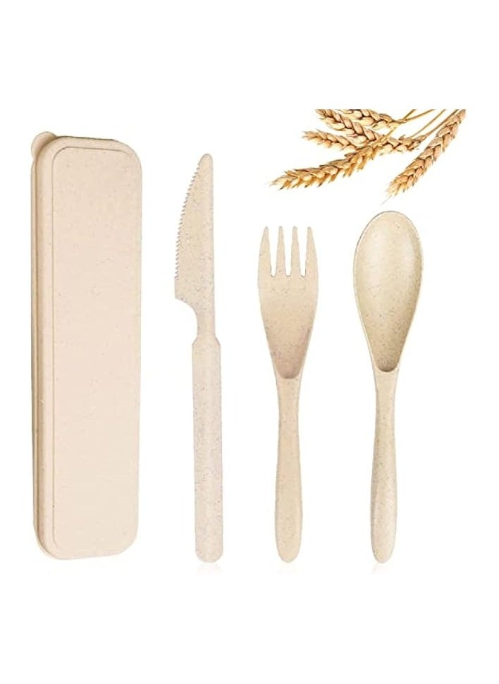 Travel Utensils Set with Case, Wheat Straw Portable Knife Fork Spoons Tableware, Eco-Friendly BPA Free Cutlery for Kids and Adults as Travel Picnic Camping