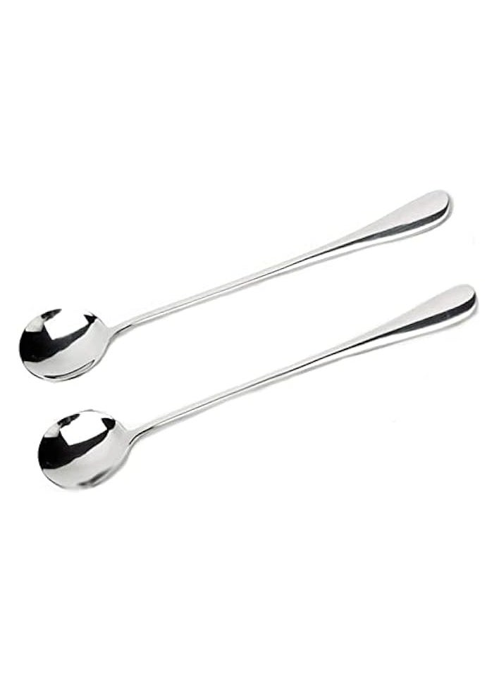 Spoon 2 Pcs Long Handle Tea Spoon Stainless Steel Coffee Spoon Ice Cream Dessert Tea Scoop Round