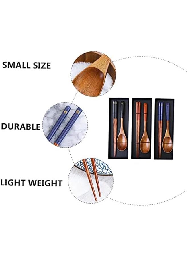 3 Sets Japanese Style Wooden Spoon Chopsticks Wood Utensils Cutlery Set Salad Spoon Chopsticks Sets Travel Cutlery Set Japanese Chopsticks Suit Wooden Travel Utensils