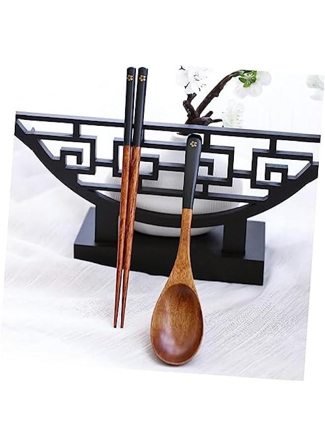 3 Sets Japanese Style Wooden Spoon Chopsticks Wood Utensils Cutlery Set Salad Spoon Chopsticks Sets Travel Cutlery Set Japanese Chopsticks Suit Wooden Travel Utensils