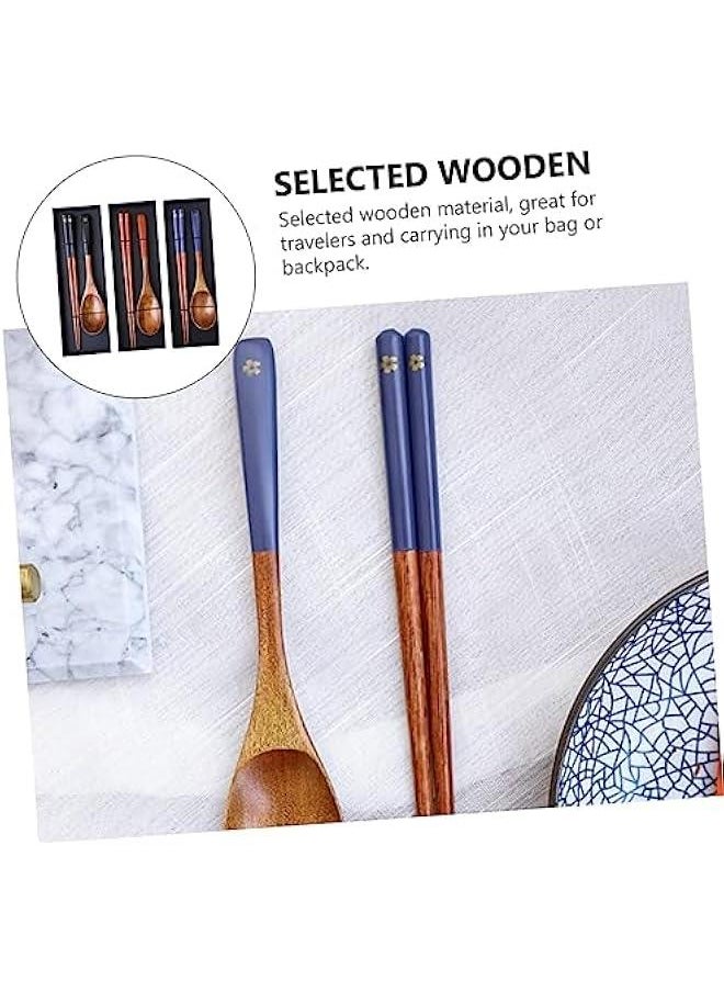 3 Sets Japanese Style Wooden Spoon Chopsticks Wood Utensils Cutlery Set Salad Spoon Chopsticks Sets Travel Cutlery Set Japanese Chopsticks Suit Wooden Travel Utensils