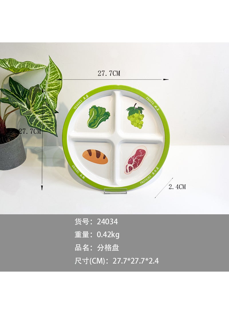 One-person Dining Plate Round Three-grid Plate Four-grid Plate Nutrition Matching Plate Household Quantitative Food Plate