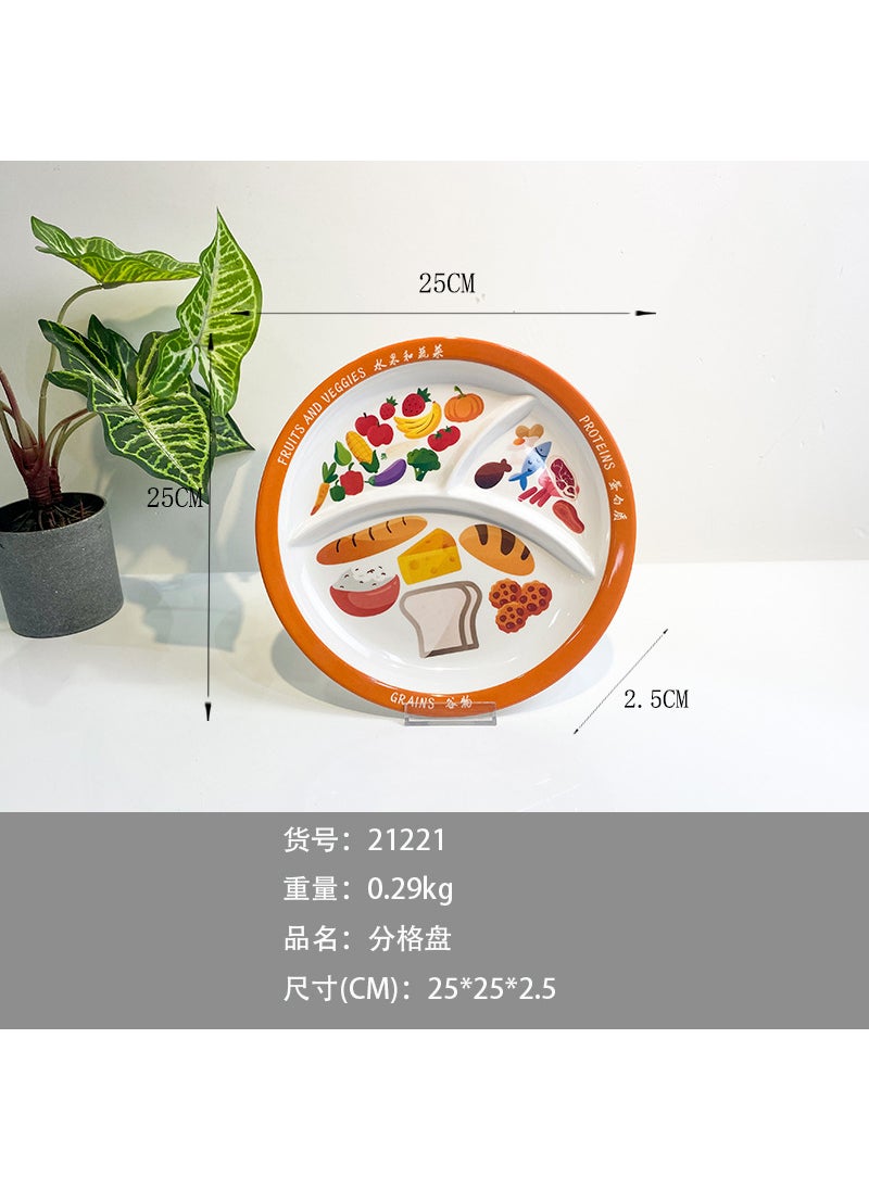 One-person Dining Plate Round Three-grid Plate Four-grid Plate Nutrition Matching Plate Household Quantitative Food Plate