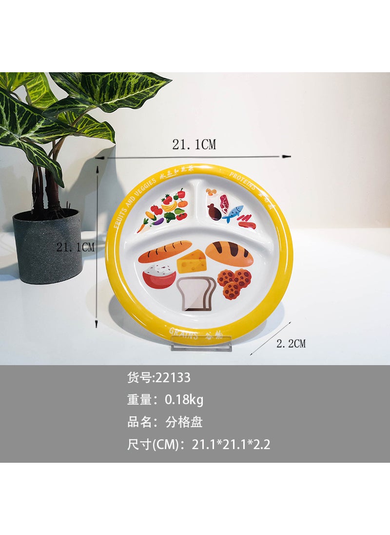 One-person Dining Plate Round Three-grid Plate Four-grid Plate Nutrition Matching Plate Household Quantitative Food Plate