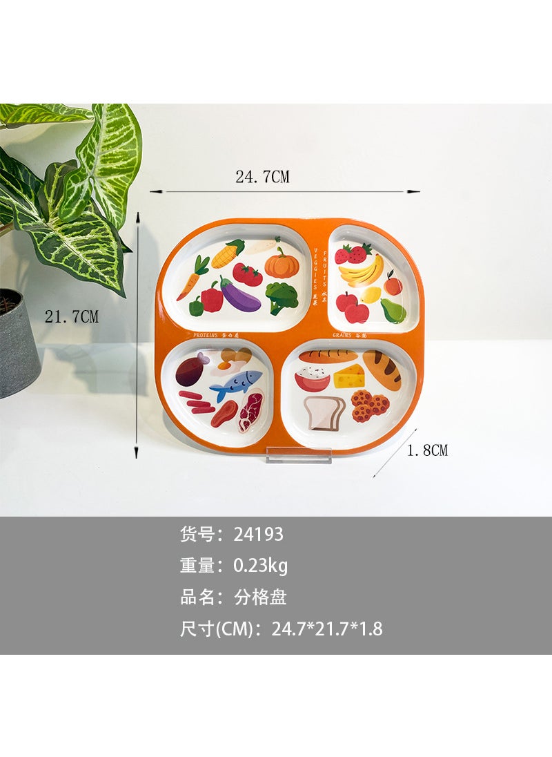 One-person Dining Plate Round Three-grid Plate Four-grid Plate Nutrition Matching Plate Household Quantitative Food Plate