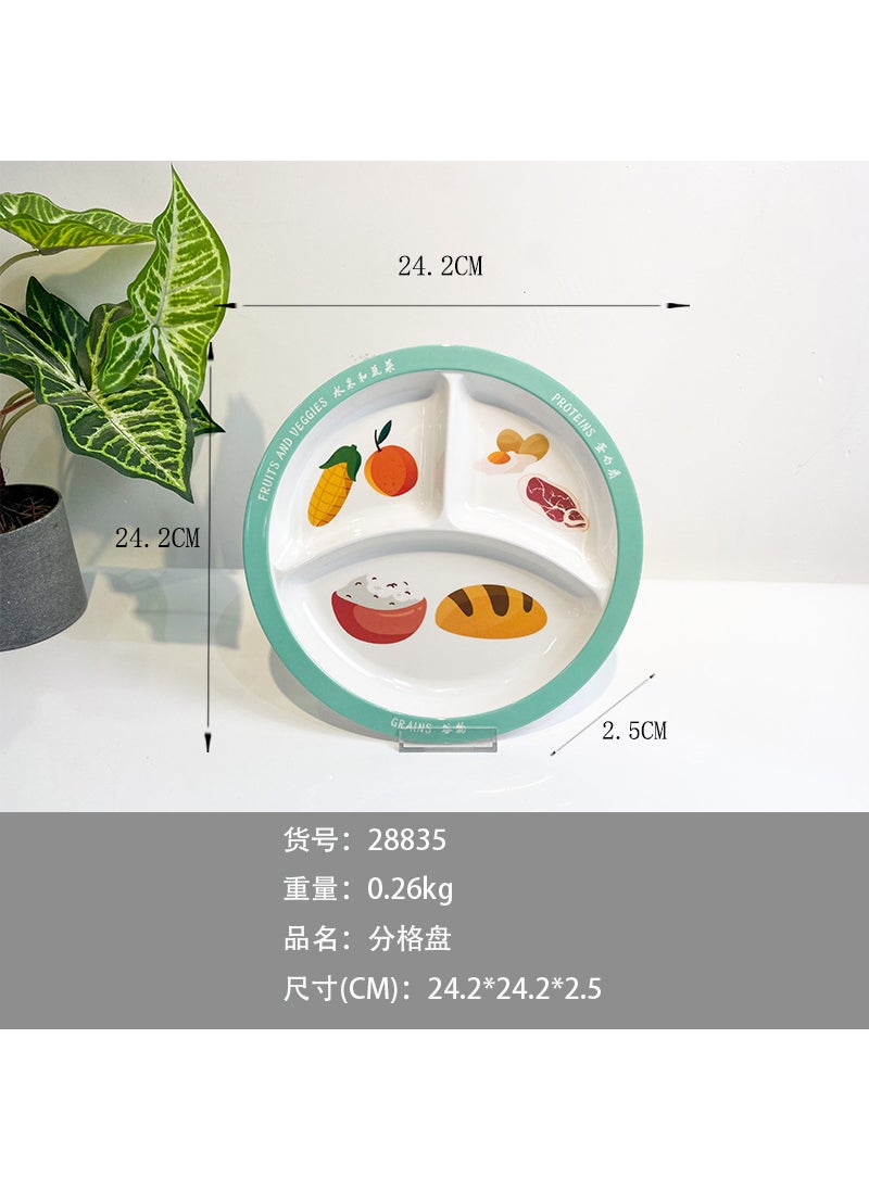 One-person Dining Plate Round Three-grid Plate Four-grid Plate Nutrition Matching Plate Household Quantitative Food Plate