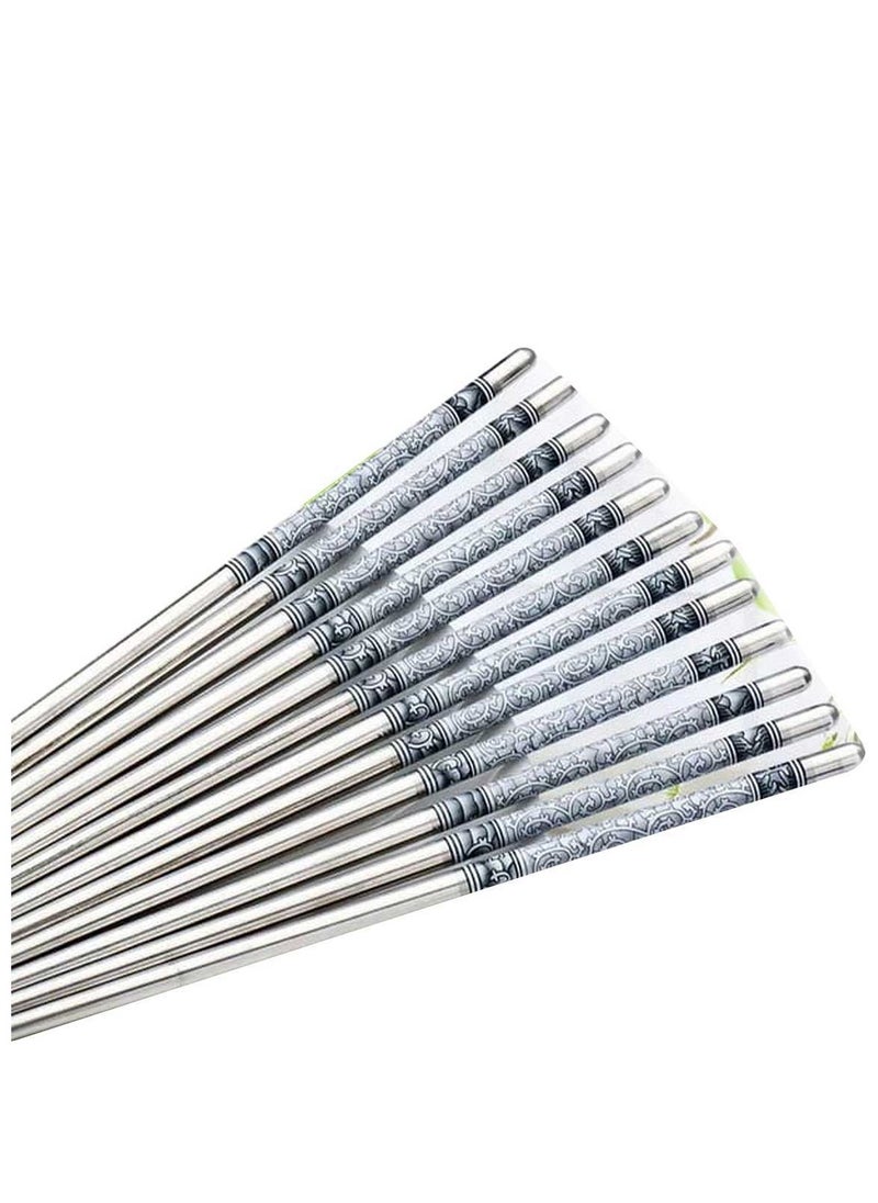 5 Pairs of Stainless Steel Round Chopsticks, Silver