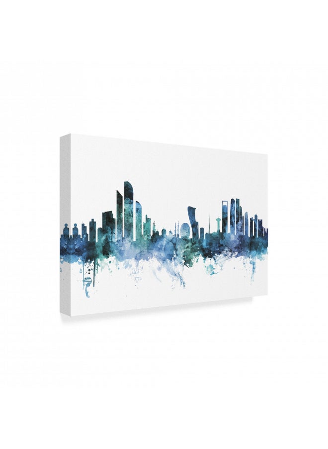 Trademark Fine Art Abu Dhabi Blue Teal Skyline by Michael Tompsett, 22x32, Multicolor