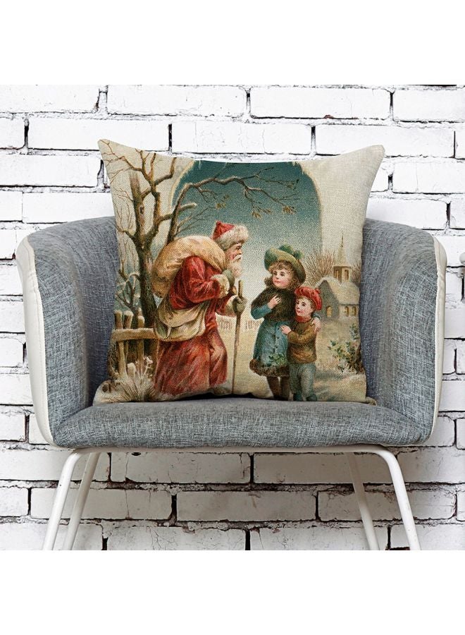 Christmas Themed Throw Pillow Cover Red/Blue/Beige 18x18inch