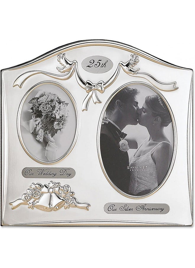 Lawrence Frames Satin Silver and Brass Plated 2 Opening Picture Frame, 25th Anniversary Design, 4 by 6-Inch