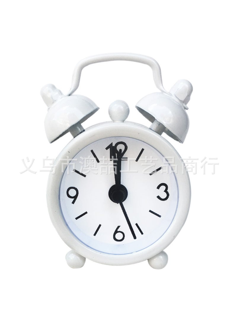 Factory wholesale 4cm mini metal small alarm clock creative student gift electronic clock can add Logo White