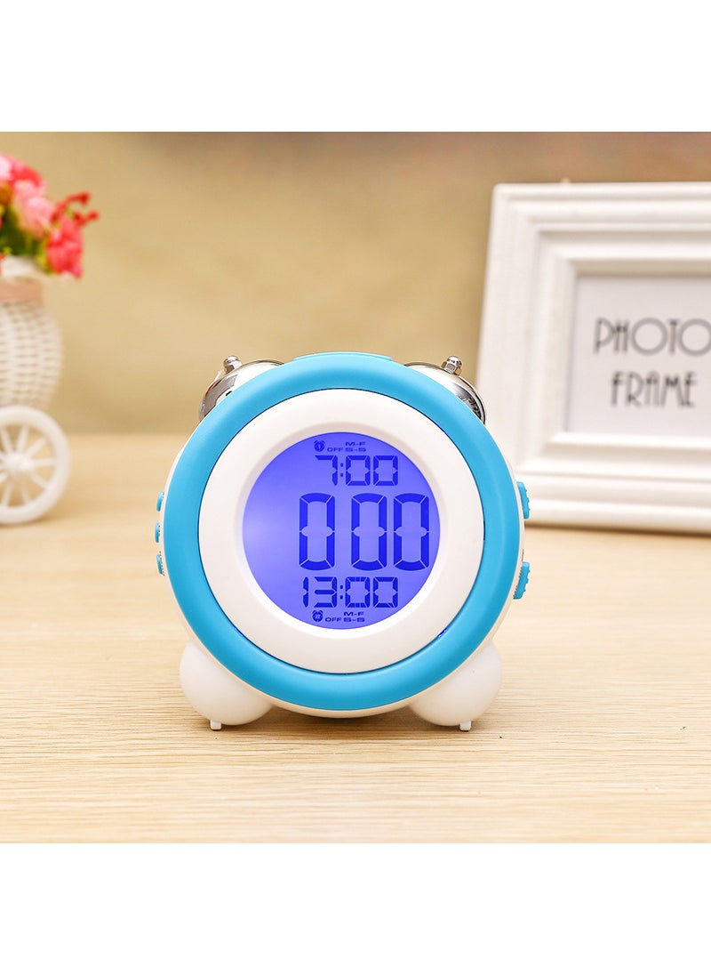 Simple three-dimensional led alarm clock mute with luminous electronic clock double bell alarm clock student alarm clock 0705 Light Blue