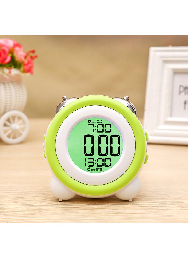 Simple three-dimensional led alarm clock mute with luminous electronic clock double bell alarm clock student alarm clock 0705 Light green