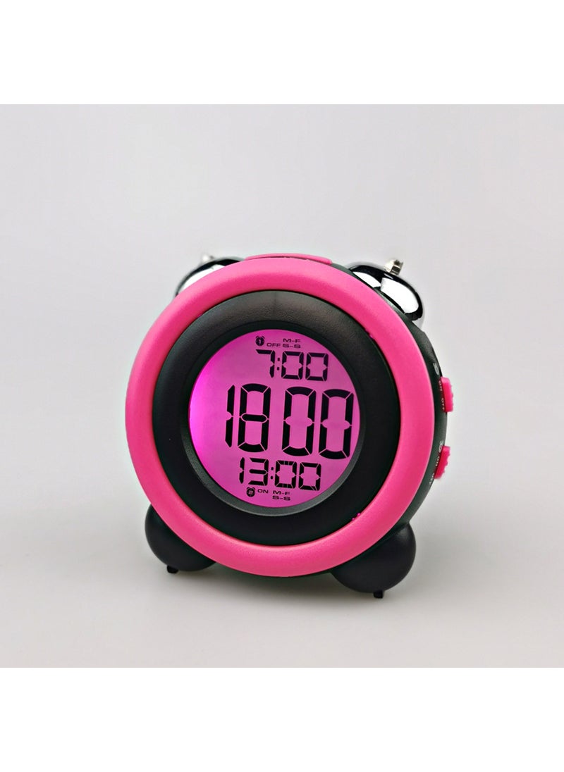 Simple three-dimensional led alarm clock mute with luminous electronic clock double bell alarm clock student alarm clock 0705 Black shell pink