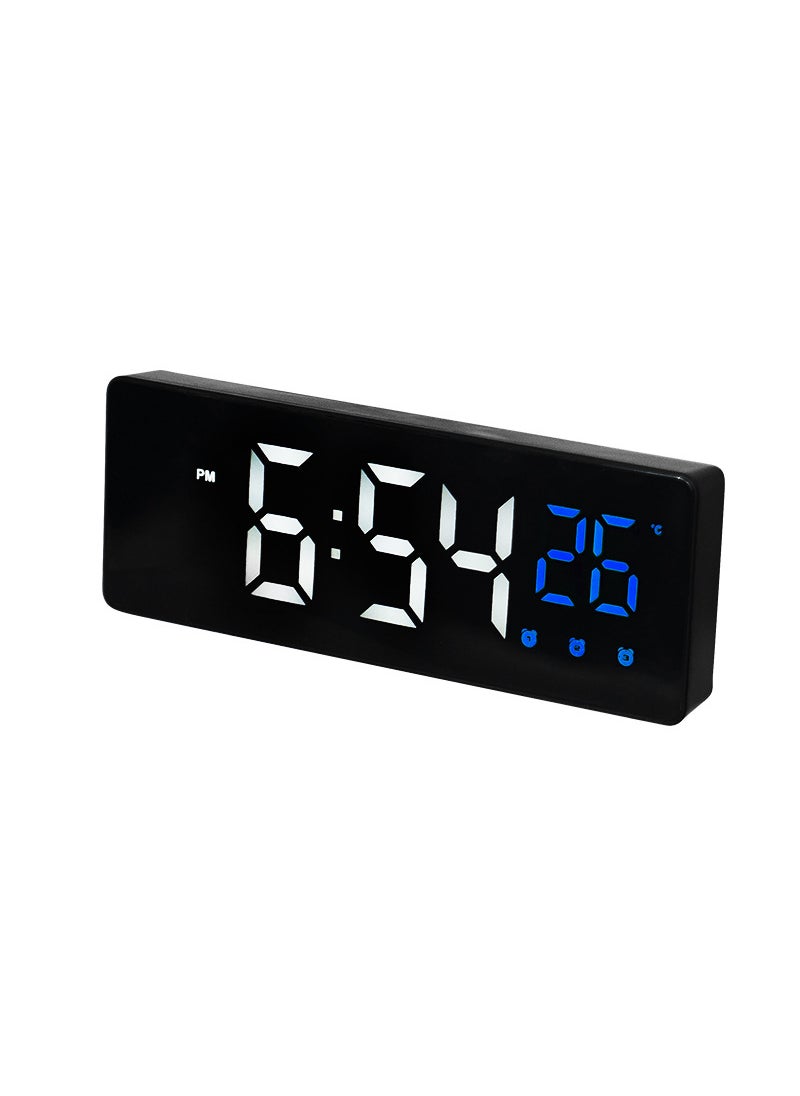 Creative mirror clock mute LED electronic clock student three sets of alarm clock children bedside table clock 0715 Black side (blue temperature)