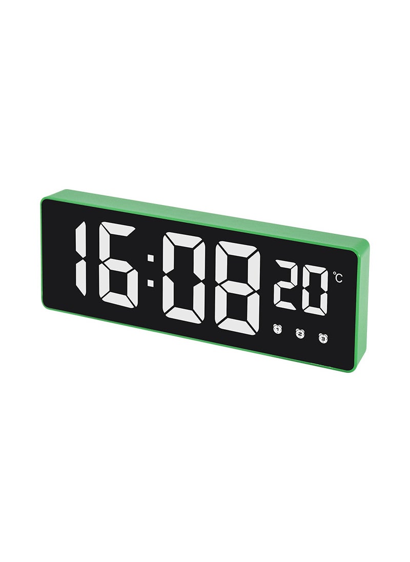 Creative mirror clock mute LED electronic clock student three sets of alarm clock children bedside table clock 0715 JX015 green shell white lamp