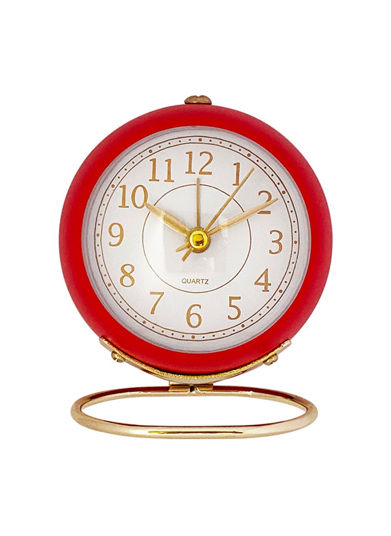 Factory Direct Luxury Metal Creative Simple Alarm Clock Decorative Ornaments Living Room Bedroom Student Children Alarm Clock 023 Red