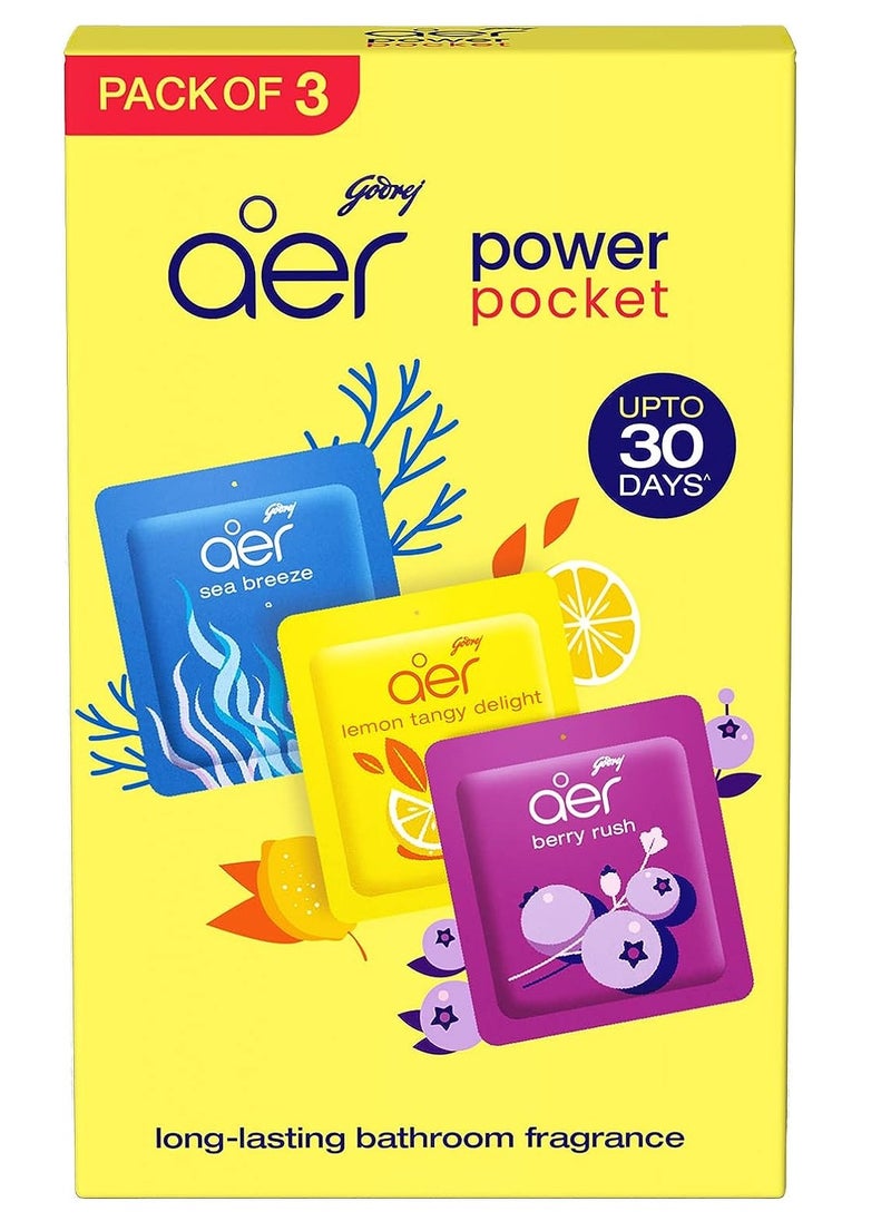 Godrej Aer Power Pocket | Air Freshener- Bathroom And Toilet | Lasts Up To 30 Days | Assorted Pack Of 3 (30G)