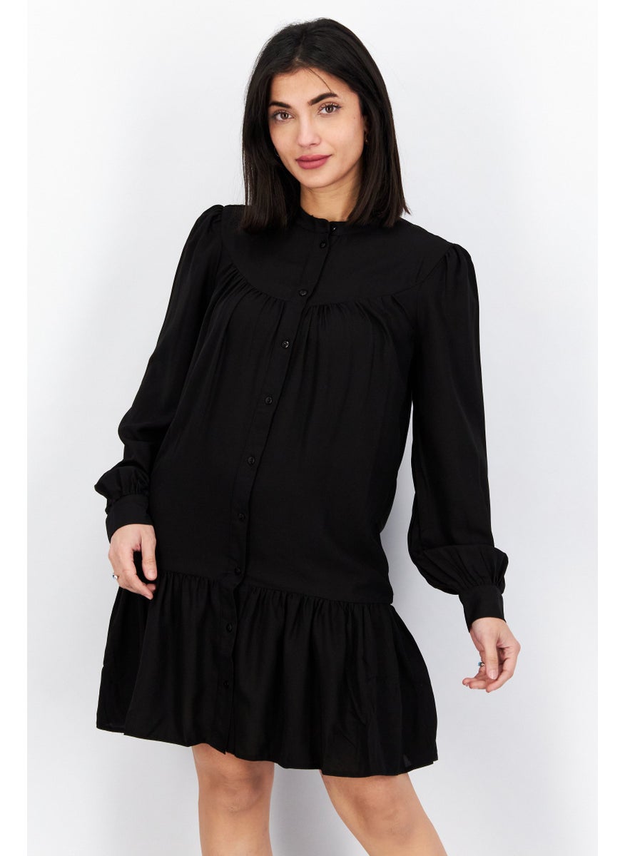 Women Long Sleeve Solid Mini Dress,Black