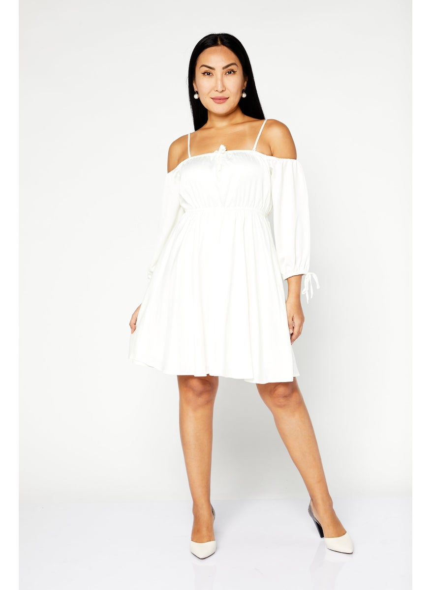 Women Cold Shoulder Mini Dress, White