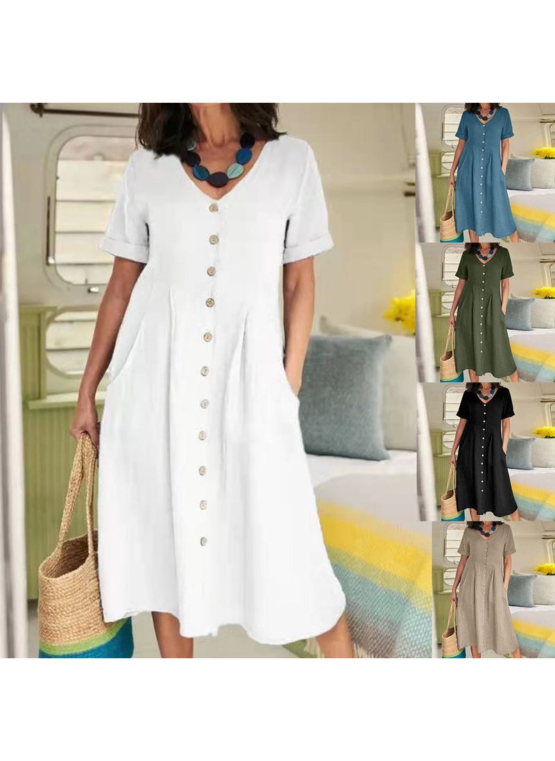 2024 Spring Summer Casual Linen Dress White