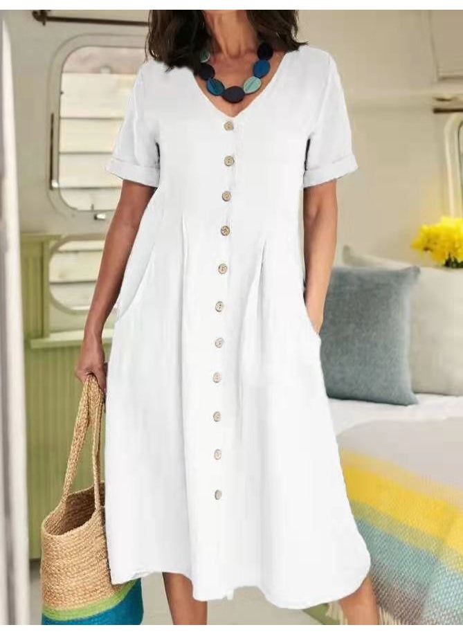 2024 Spring Summer Casual Linen Dress White