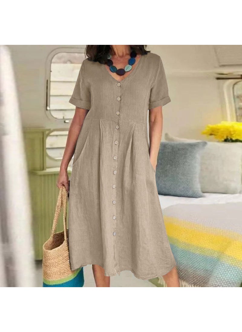 2024 Spring Summer Casual Linen Dress White