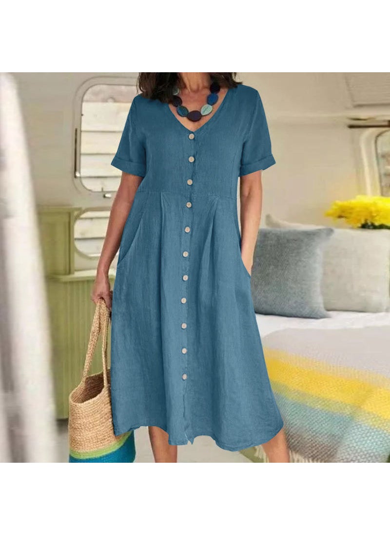 2024 Spring Summer Casual Linen Dress Khaki