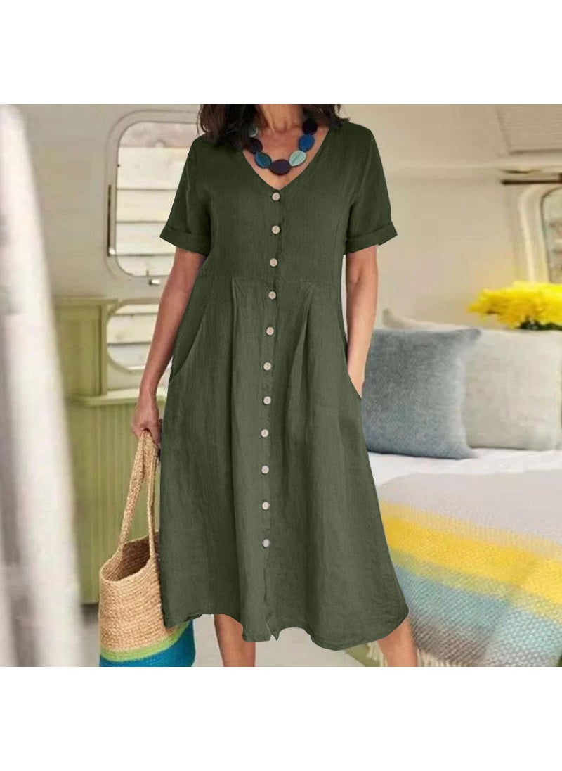 2024 Spring Summer Casual Linen Dress Khaki