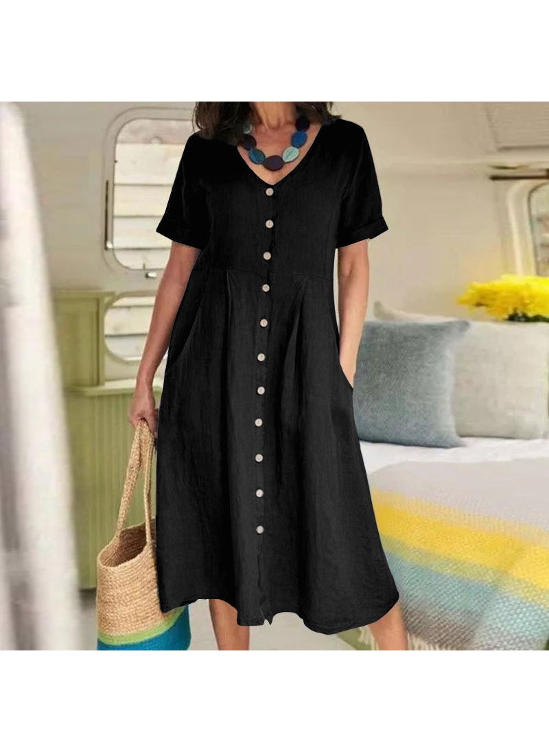 2024 Spring Summer Casual Linen Dress Army Green