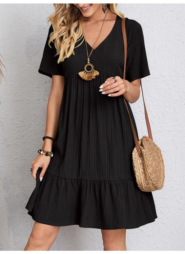 2023 Summer Casual Loose Short Sleeve Dress Brown