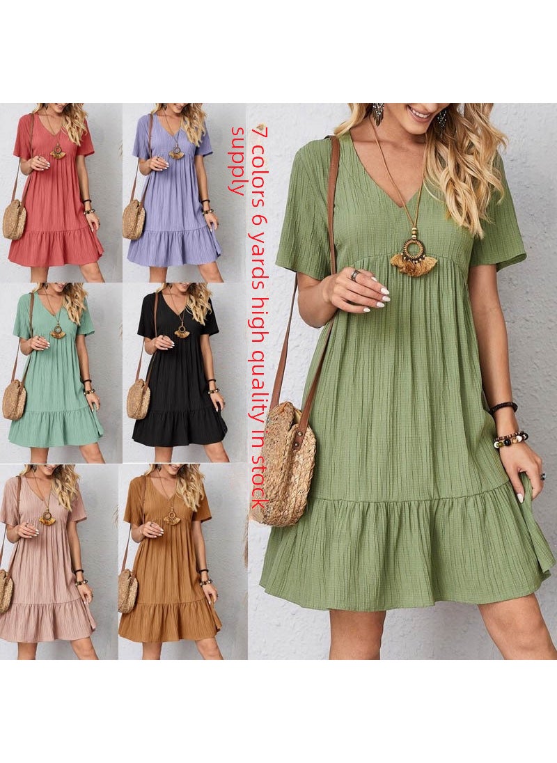 2023 Summer Casual Loose Short Sleeve Dress Brown