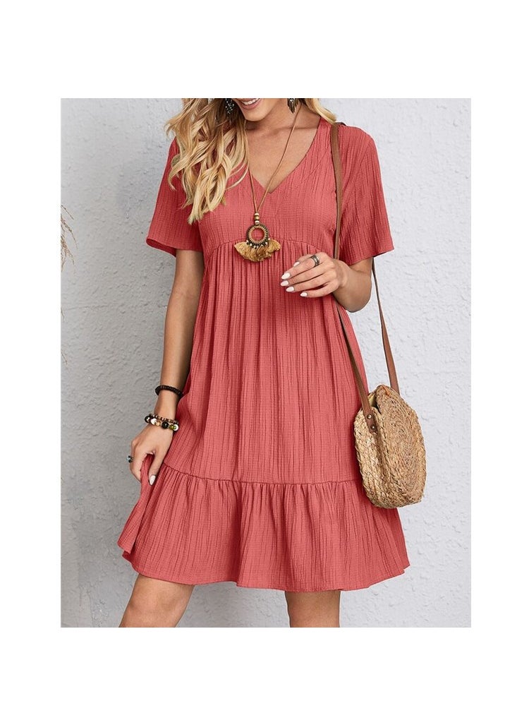 2023 Summer Casual Loose Short Sleeve Dress Pink