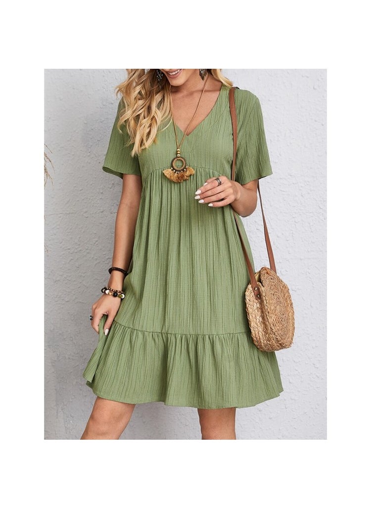 2023 Summer Casual Loose Short Sleeve Dress Green