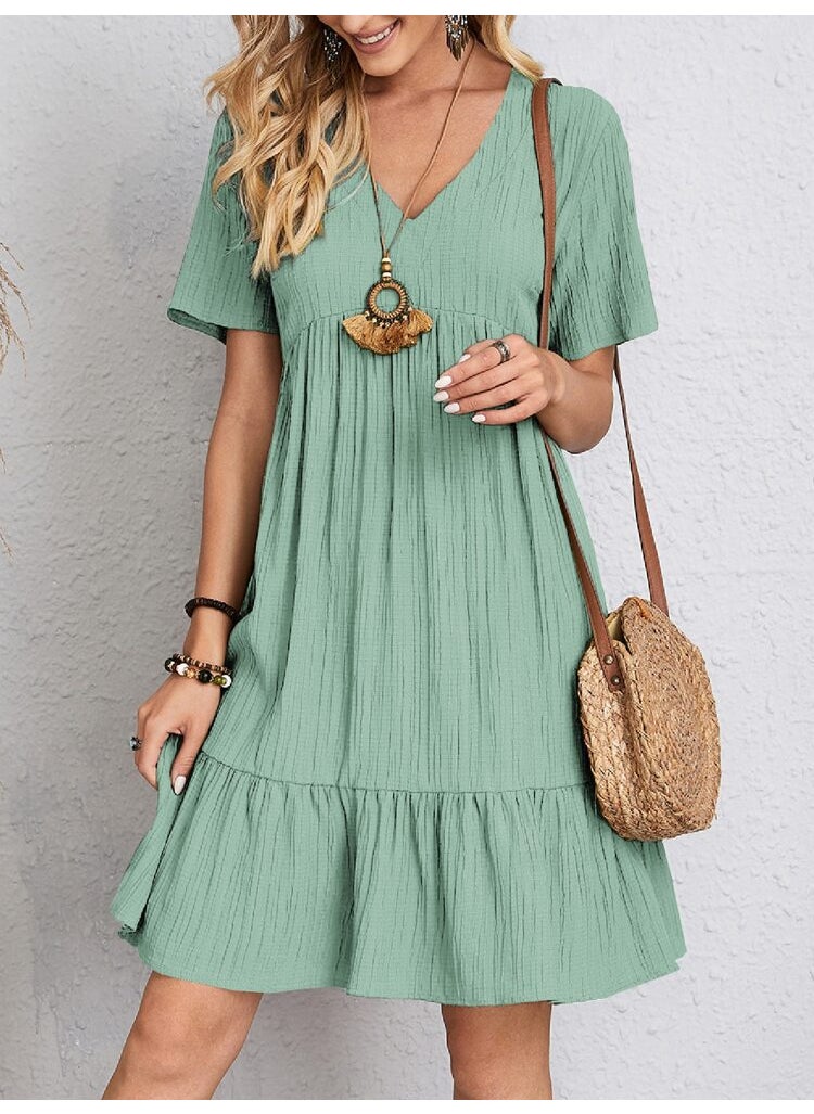 2023 Summer Casual Loose Short Sleeve Dress Light green