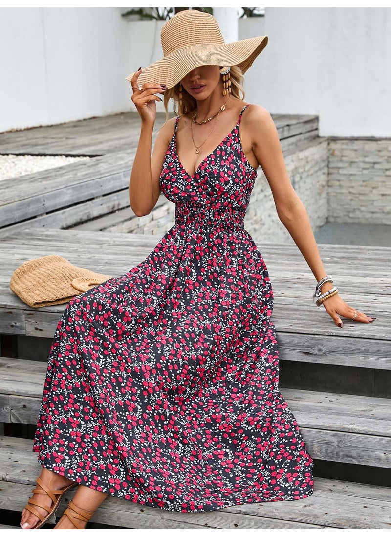 2023 Summer Floral Print V-Neck Sundress 109121 Navy