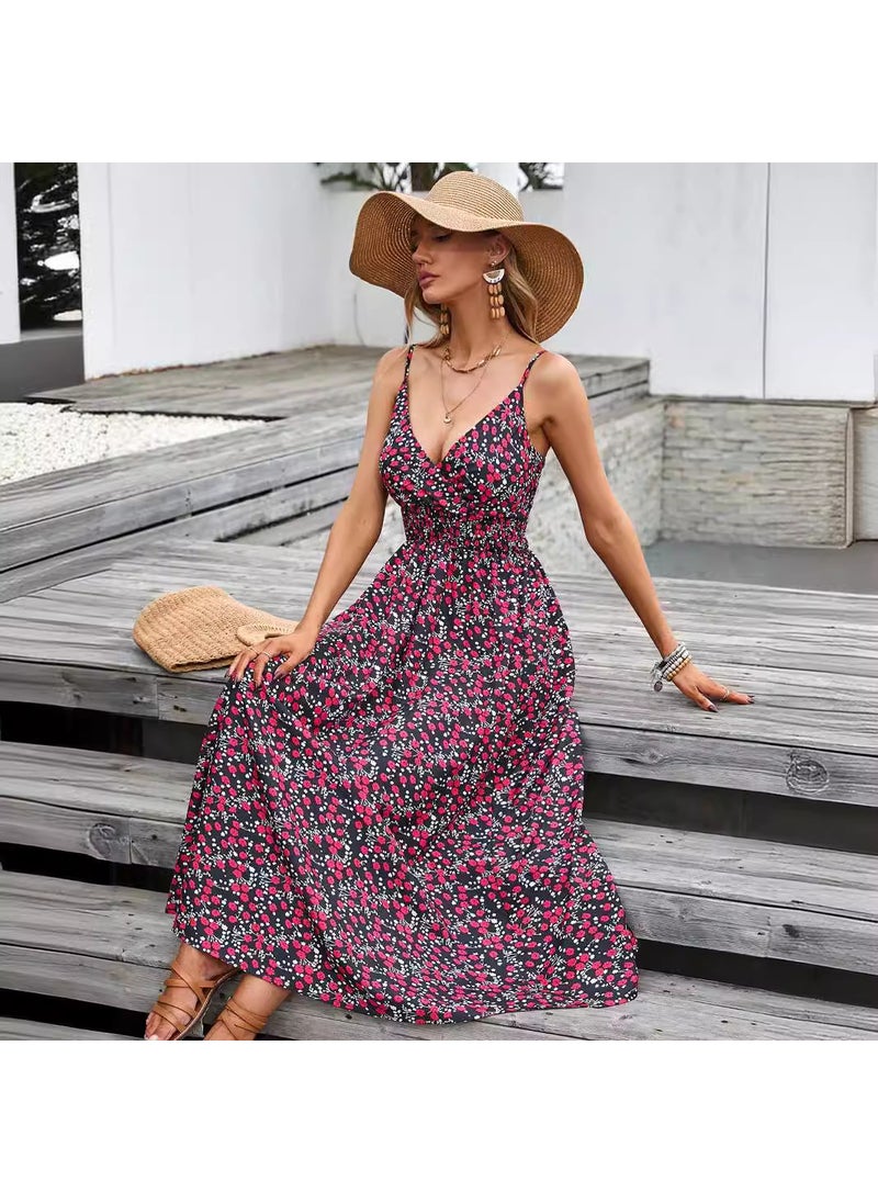 2023 Summer Floral Print V-Neck Sundress 109121 Navy