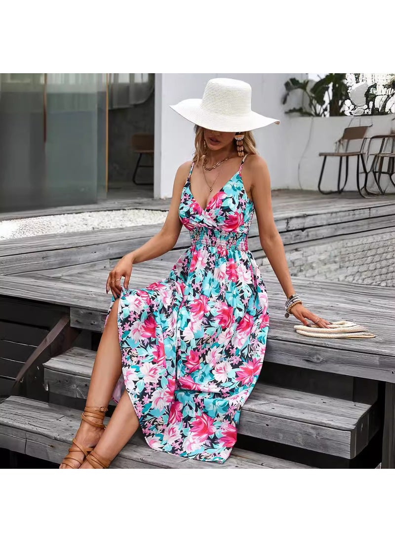 2023 Summer Floral Print V-Neck Sundress 109121 Navy