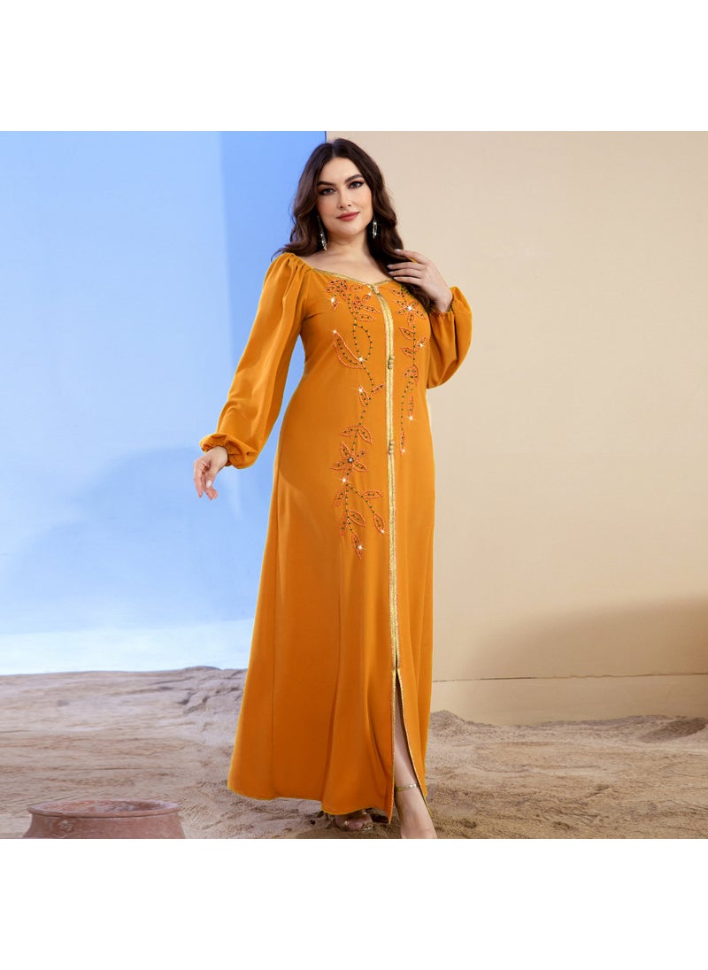 BA3126 New High Luxury Fashionable Foreign Trade Dress Slim-fit Lady Slimming Hand-sewn Long Dress Yuanqi Orange