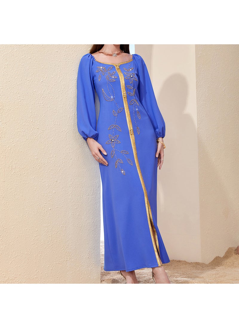 BA3126 New High Luxury Fashionable Foreign Trade Dress Slim-fit Lady Slimming Hand-sewn Long Dress Mint Blue